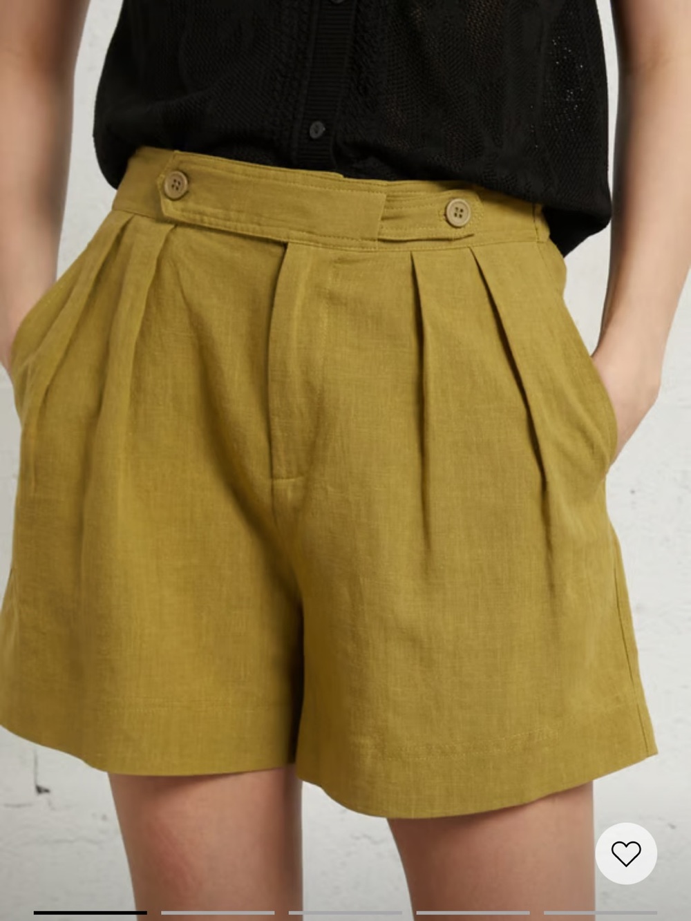 See You Soon | Olive Green Pleated Linen Blend Shorts - Picture 2 of 10